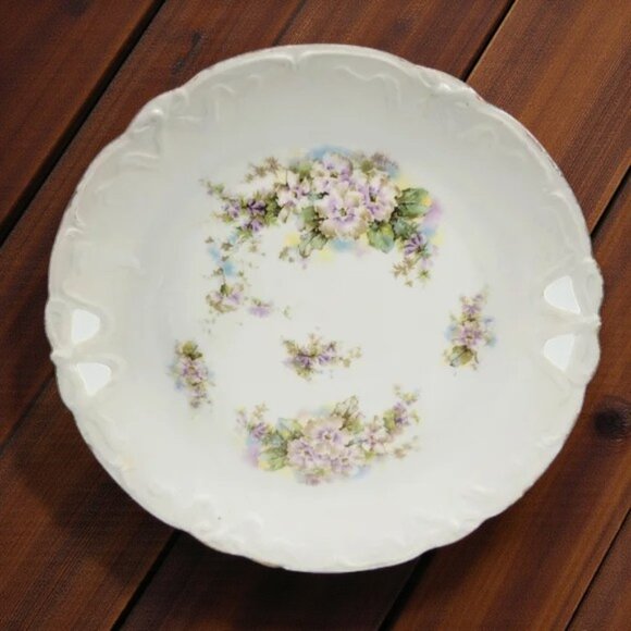 Vintage Floral Plate Bow Trim Reticulated Handles - Picture 1 of 11